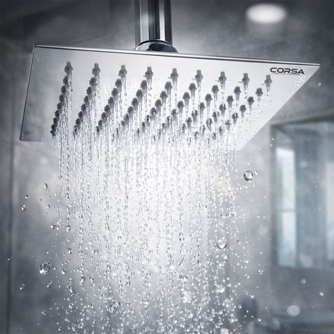 CORSA Square Rain Shower Head with Wall Arm